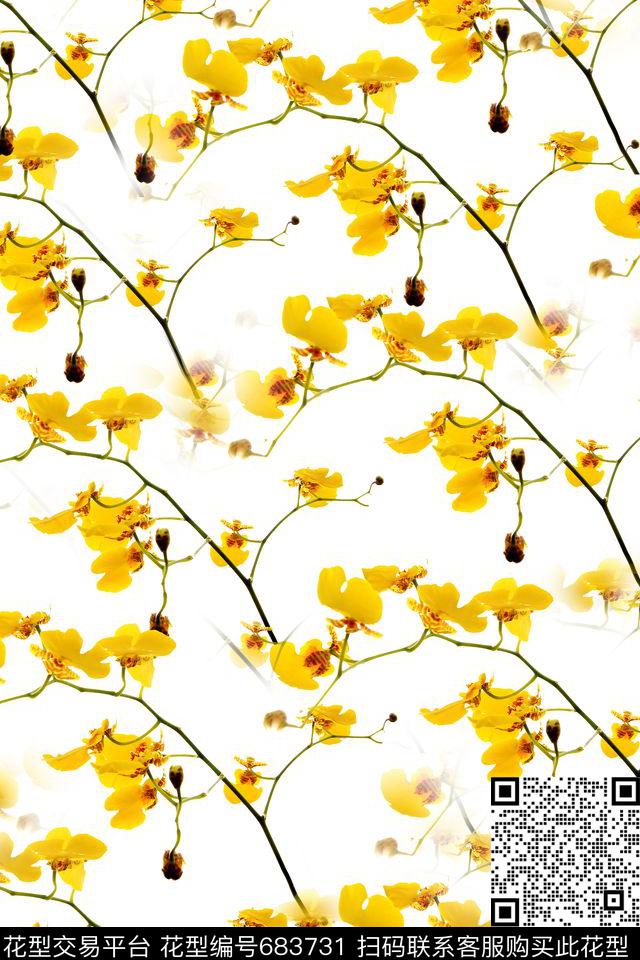 花卉黄色小碎花数码印花华亿平台下载（图片编号: 683731） - 瓦栏（Walan）