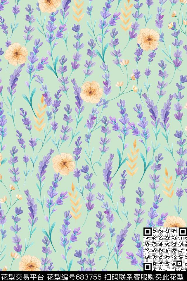 薰衣草花朵花卉数码印花华亿平台下载（图片编号: 683755） - 瓦栏（Walan）