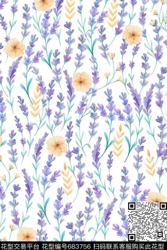 薰衣草花朵花卉数码印花华亿平台下载（图片编号: 683756） - 瓦栏（Walan）