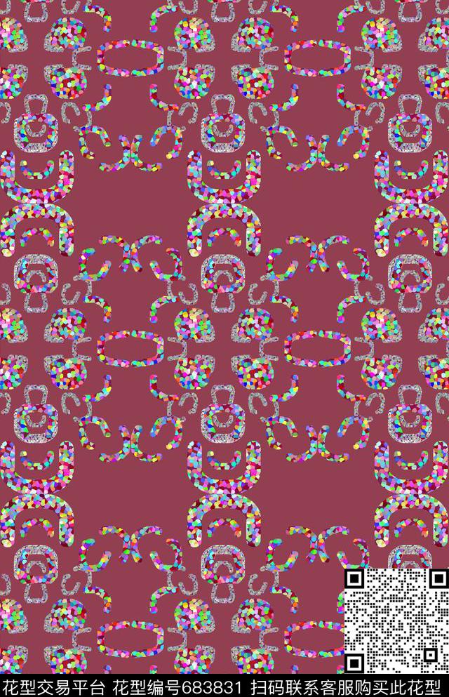 几何炫彩抽象图案花卉意向数码印花华亿平台下载（图片编号: 683831） - 瓦栏（Walan）