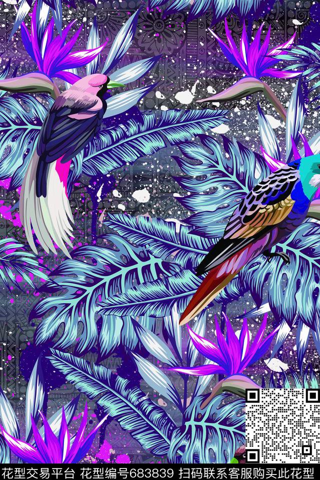 花鸟热带花卉数码印花华亿平台下载（图片编号: 683839） - 瓦栏（Walan）