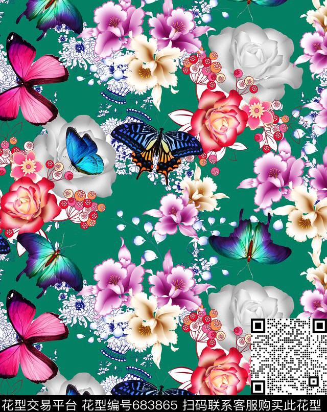 MAX-女装花卉青花瓷线条蝴蝶数码印花华亿平台下载（图片编号: 683865） - 瓦栏（Walan）