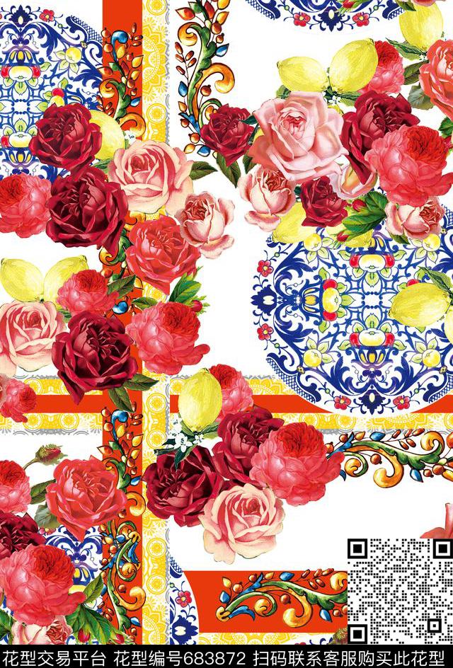 宫廷风波西米亚欧美数码印花华亿平台下载（图片编号: 683872） - 瓦栏（Walan）