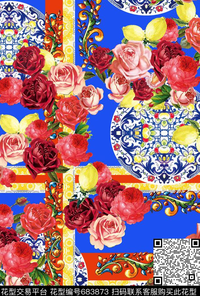 宫廷风波西米亚欧美数码印花华亿平台下载（图片编号: 683873） - 瓦栏（Walan）