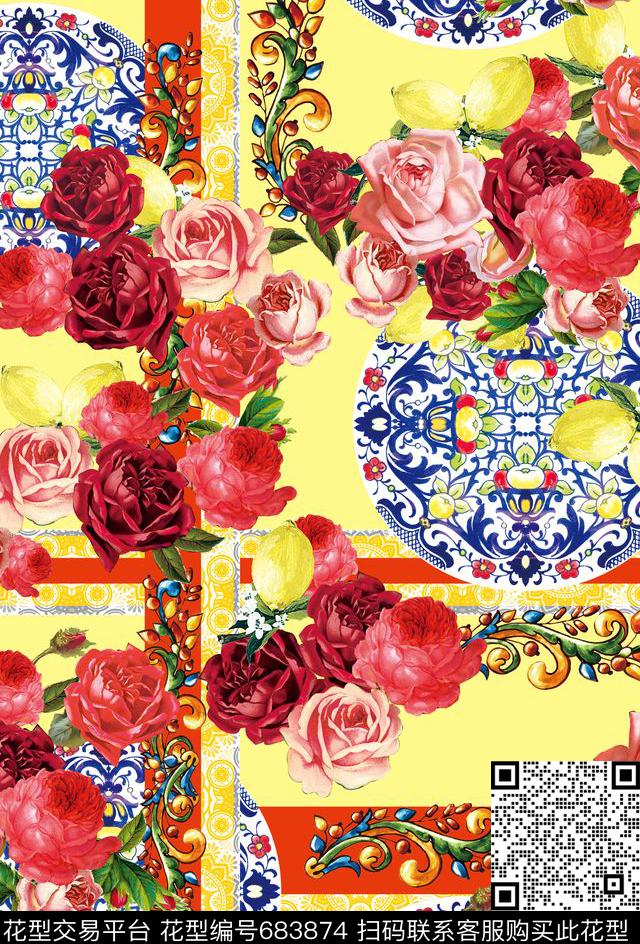 宫廷风波西米亚欧美数码印花华亿平台下载（图片编号: 683874） - 瓦栏（Walan）