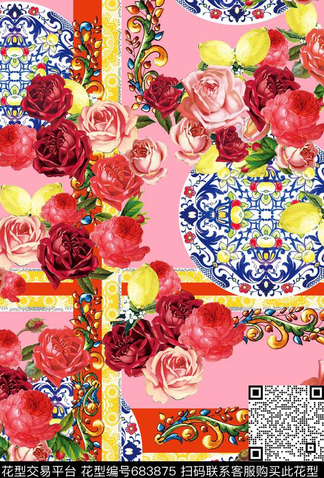 宫廷风波西米亚欧美数码印花华亿平台下载（图片编号: 683875） - 瓦栏（Walan）