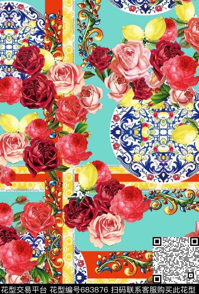 宫廷风波西米亚欧美数码印花华亿平台下载（图片编号: 683876） - 瓦栏（Walan）