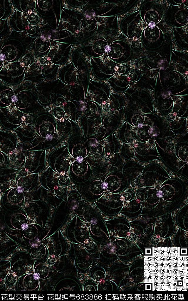 纹理分形佩斯利肌理数码印花华亿平台下载（图片编号: 683886） - 瓦栏（Walan）