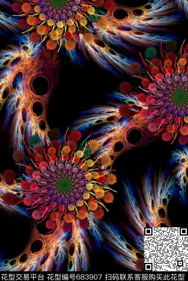 数字图形炫彩花卉循环花卉数码印花华亿平台下载（图片编号: 683907） - 瓦栏（Walan）