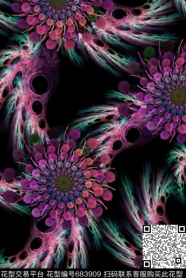 数字图形炫彩花卉循环花卉数码印花华亿平台下载（图片编号: 683909） - 瓦栏（Walan）
