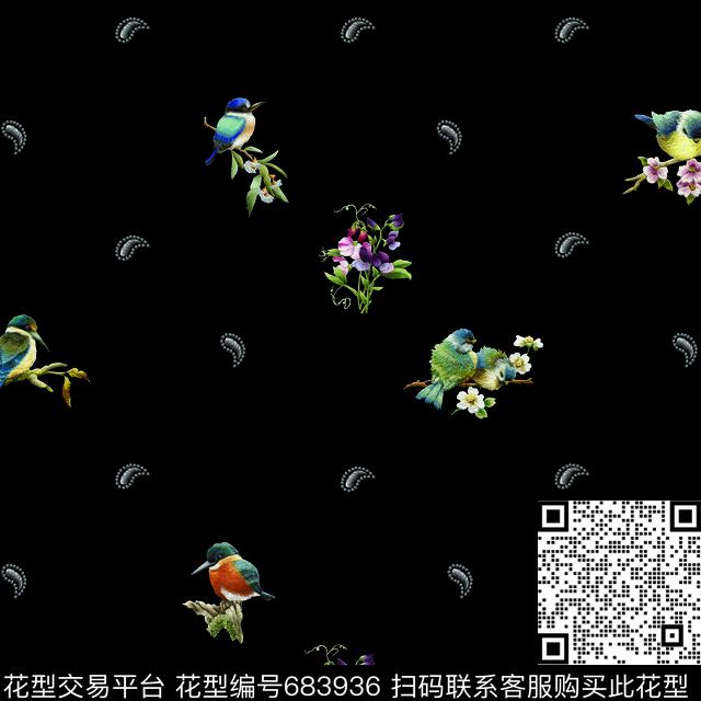 花鸟绣花佩斯利数码印花华亿平台下载（图片编号: 683936） - 瓦栏（Walan）