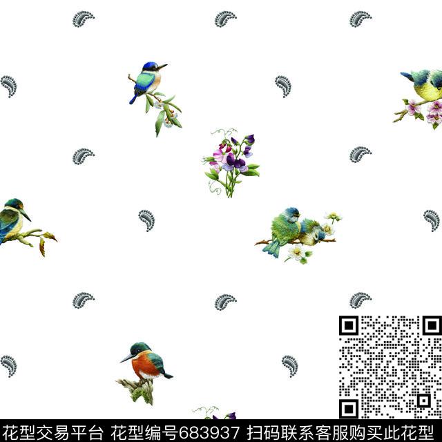 花鸟绣花佩斯利数码印花华亿平台下载（图片编号: 683937） - 瓦栏（Walan）