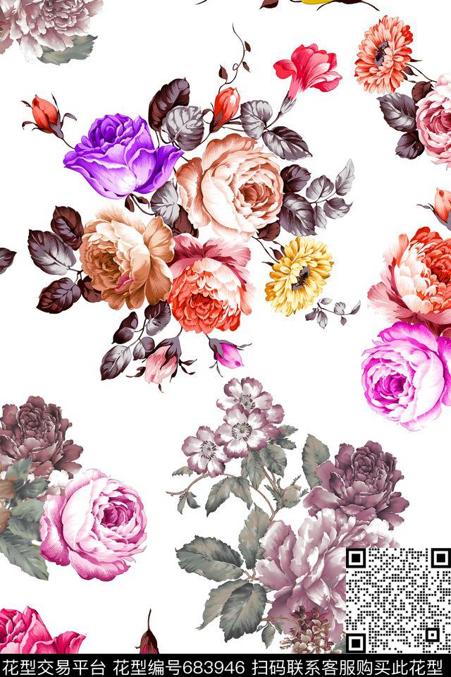 乱花花朵花卉数码印花华亿平台下载（图片编号: 683946） - 瓦栏（Walan）