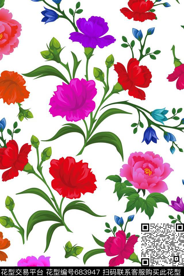 玫瑰花朵花卉数码印花华亿平台下载（图片编号: 683947） - 瓦栏（Walan）