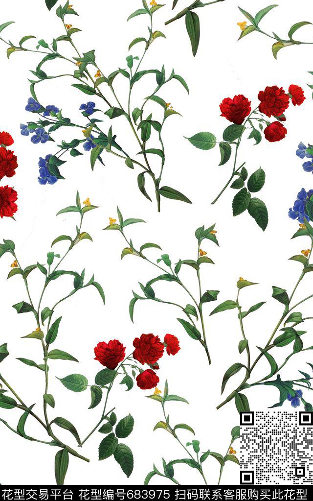 热带叶子时尚。小清新数码印花华亿平台下载（图片编号: 683975） - 瓦栏（Walan）