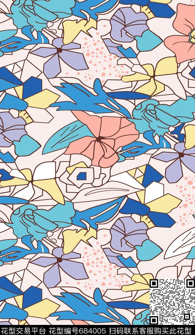 手绘花朵花枝叶子矢量花朵花卉传统印花华亿平台下载（图片编号: 684005） - 瓦栏（Walan）