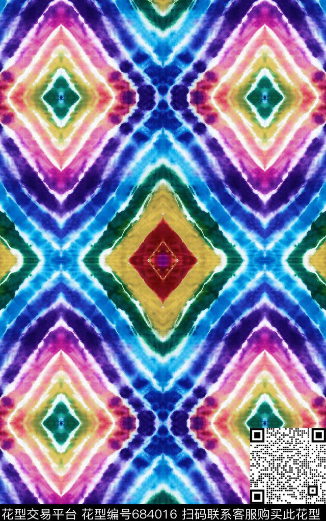 洋阳---抽象扎染华亿平台数码印花华亿平台下载（图片编号: 684016） - 瓦栏（Walan）