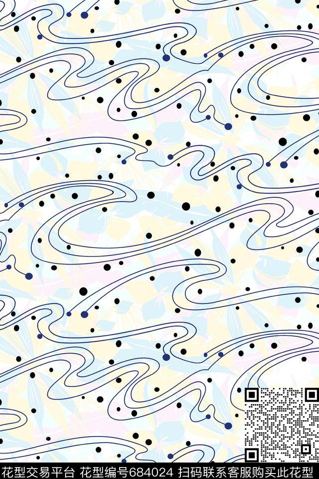 曲线波点圆点传统印花华亿平台下载（图片编号: 684024） - 瓦栏（Walan）
