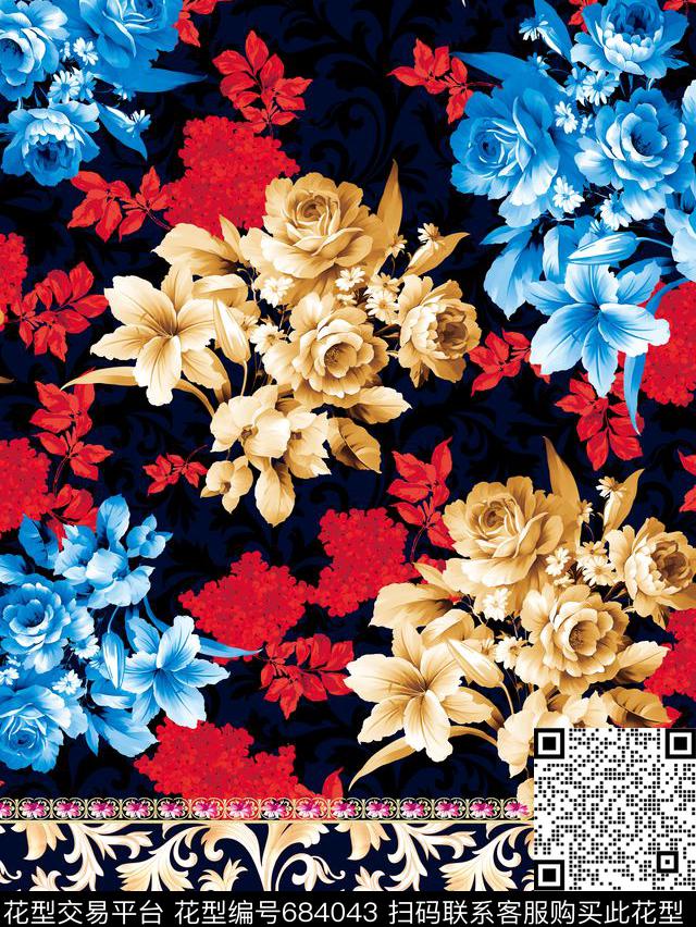 花卉宫廷风欧美数码印花华亿平台下载（图片编号: 684043） - 瓦栏（Walan）