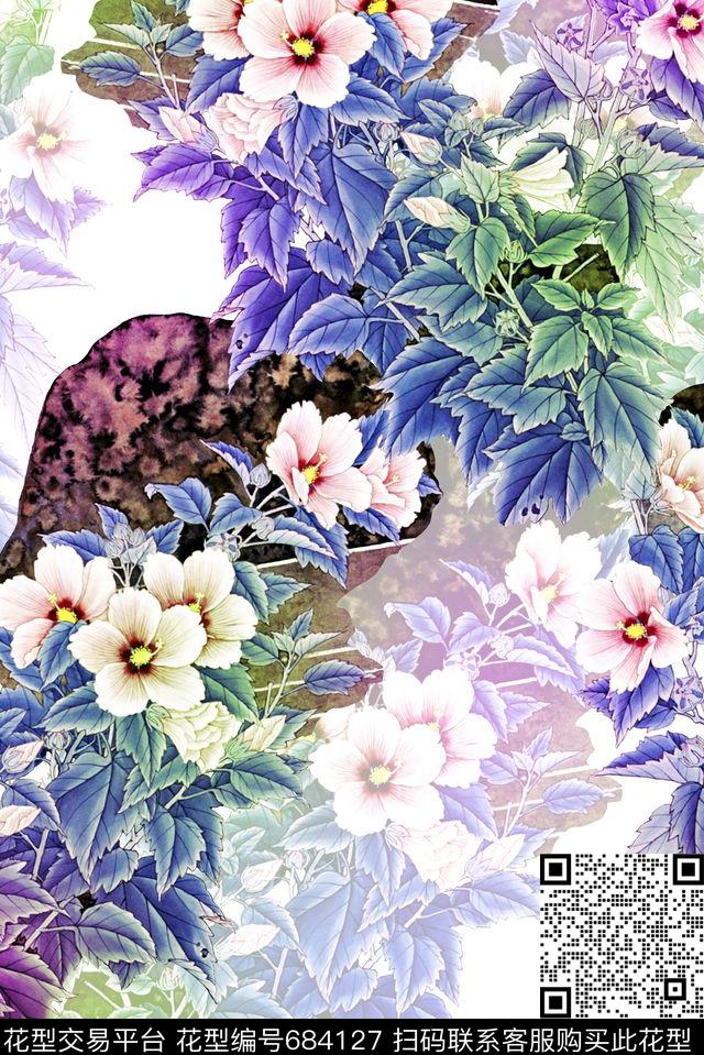 竹叶乱花大花数码印花华亿平台下载（图片编号: 684127） - 瓦栏（Walan）