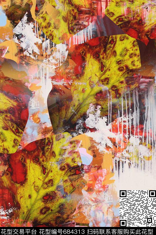 落叶肌理水彩数码印花华亿平台下载（图片编号: 684313） - 瓦栏（Walan）