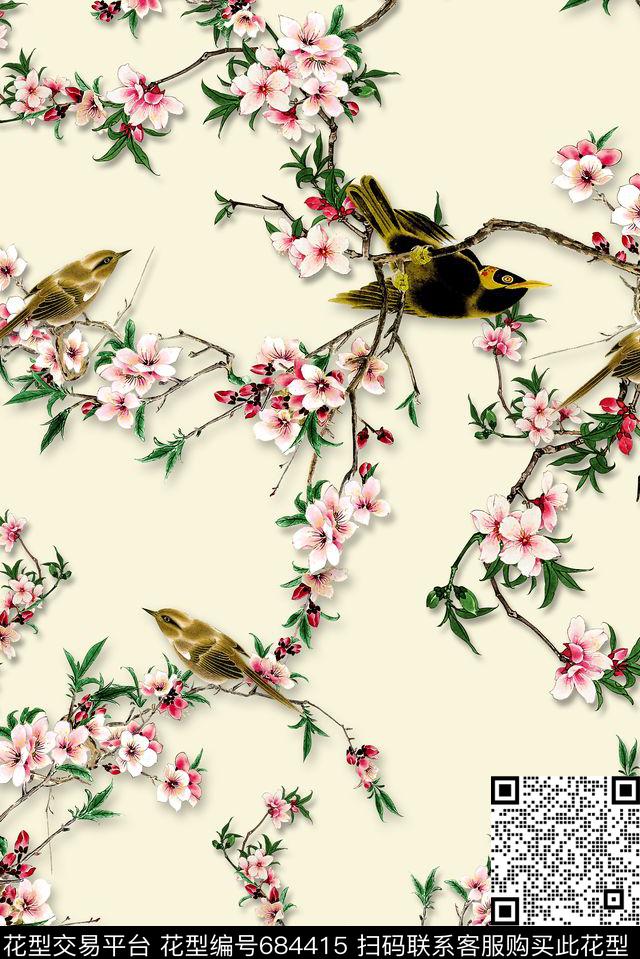 花鸟花卉梅花数码印花华亿平台下载（图片编号: 684415） - 瓦栏（Walan）