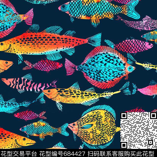 热带鱼女装抽象渐变锯齿波浪果果波点数码印花华亿平台下载（图片编号: 684427） - 瓦栏（Walan）