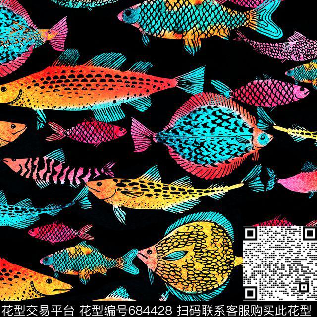 热带鱼女装抽象渐变锯齿波浪果果波点数码印花华亿平台下载（图片编号: 684428） - 瓦栏（Walan）