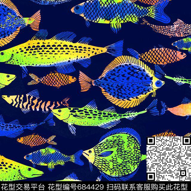 热带鱼女装抽象渐变锯齿波浪果果波点数码印花华亿平台下载（图片编号: 684429） - 瓦栏（Walan）