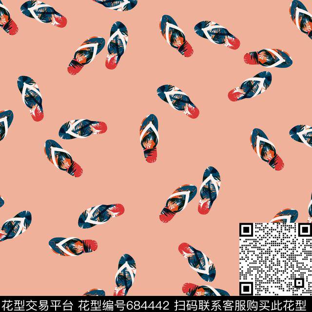 热带沙滩拖鞋鞋子椰树芭蕉叶图案数码印花华亿平台下载（图片编号: 684442） - 瓦栏（Walan）