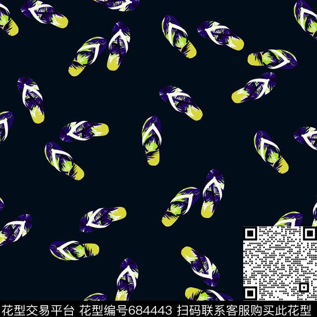热带沙滩拖鞋鞋子椰树芭蕉叶图案数码印花华亿平台下载（图片编号: 684443） - 瓦栏（Walan）