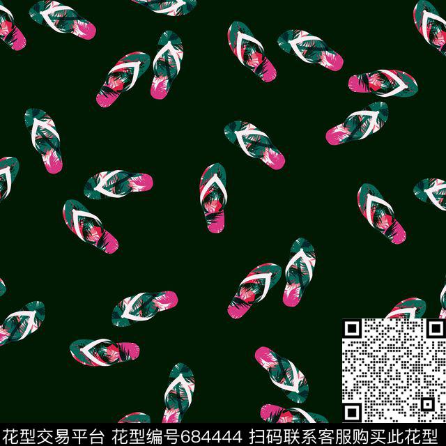 热带沙滩拖鞋鞋子椰树芭蕉叶图案数码印花华亿平台下载（图片编号: 684444） - 瓦栏（Walan）