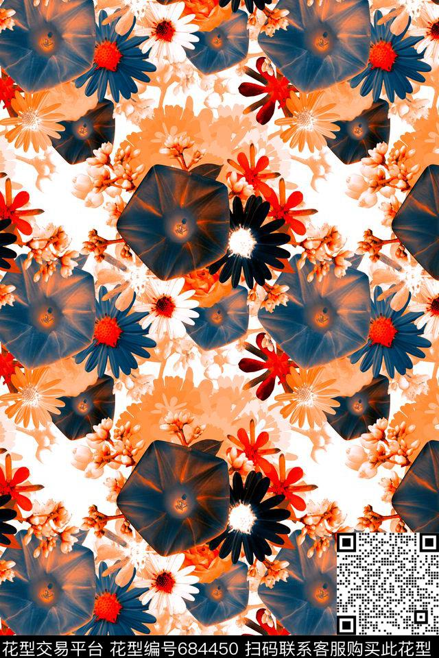 时尚花卉大花牵牛花数码印花华亿平台下载（图片编号: 684450） - 瓦栏（Walan）