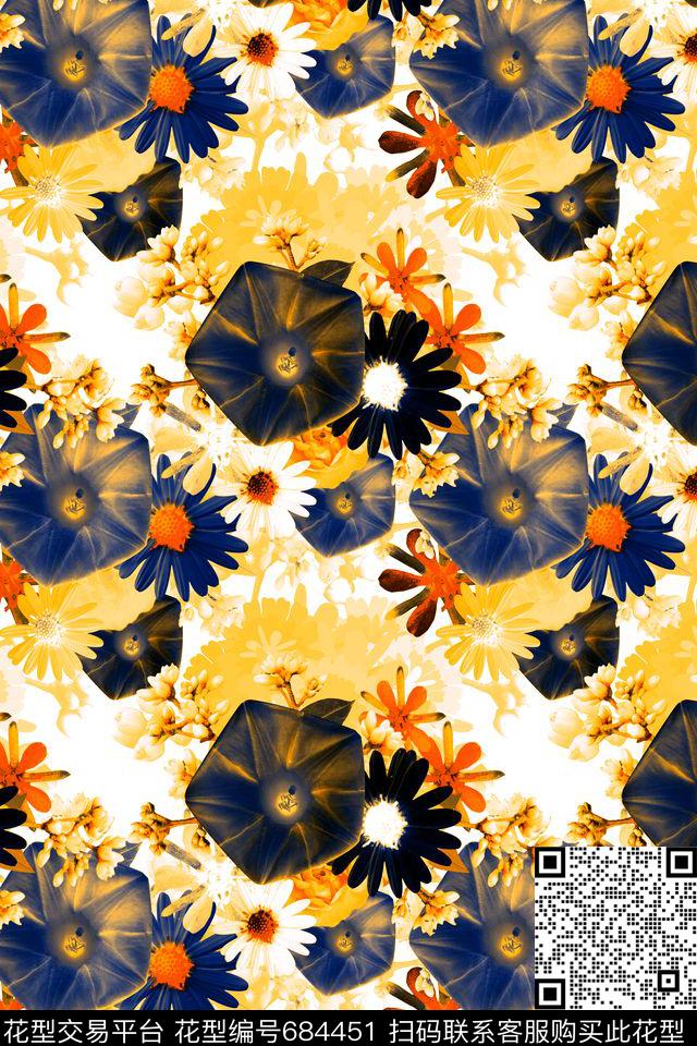 时尚花卉大花牵牛花数码印花华亿平台下载（图片编号: 684451） - 瓦栏（Walan）