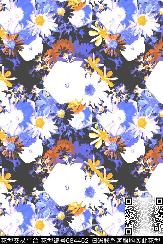 时尚花卉大花牵牛花数码印花华亿平台下载（图片编号: 684452） - 瓦栏（Walan）
