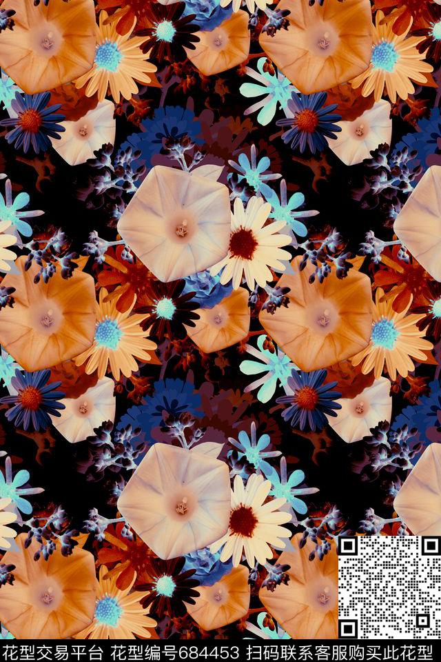 时尚花卉大花牵牛花数码印花华亿平台下载（图片编号: 684453） - 瓦栏（Walan）