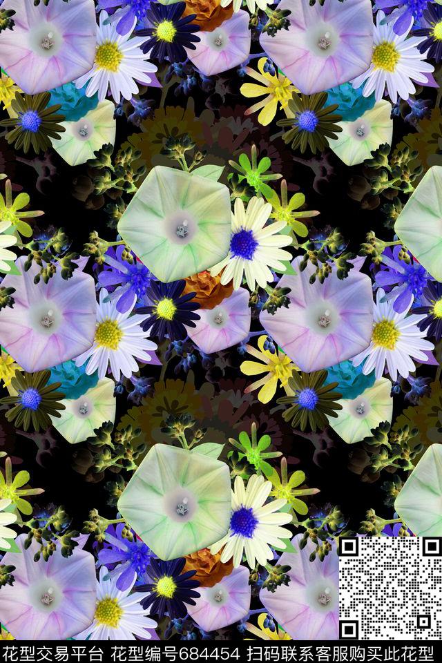 时尚花卉大花牵牛花数码印花华亿平台下载（图片编号: 684454） - 瓦栏（Walan）