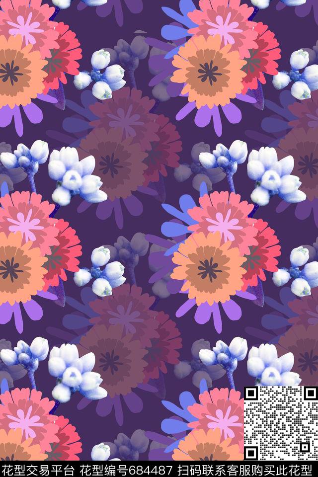 民族风花卉时尚花纹数码印花华亿平台下载（图片编号: 684487） - 瓦栏（Walan）