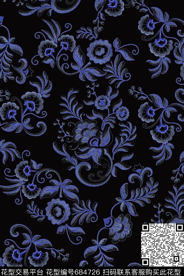 绣花花卉民族风数码印花华亿平台下载（图片编号: 684726） - 瓦栏（Walan）