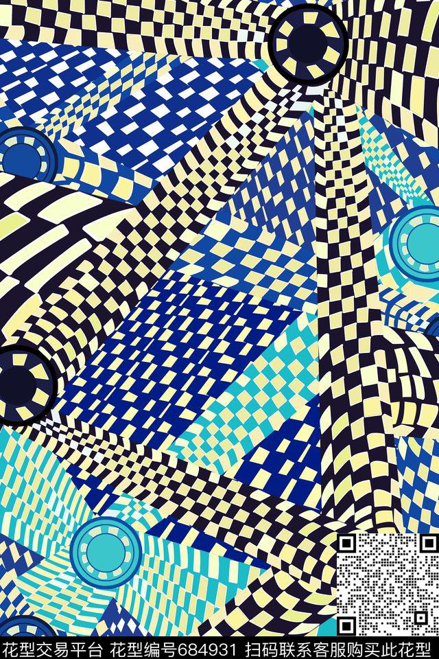 圆形方格不规则几何传统印花华亿平台下载（图片编号: 684931） - 瓦栏（Walan）