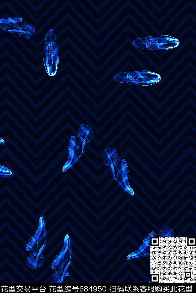 条纹几何皮鞋数码印花华亿平台下载（图片编号: 684950） - 瓦栏（Walan）