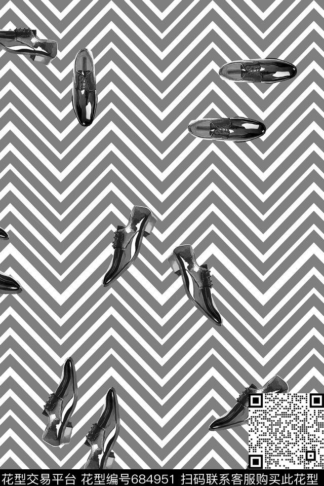 条纹几何皮鞋数码印花华亿平台下载（图片编号: 684951） - 瓦栏（Walan）