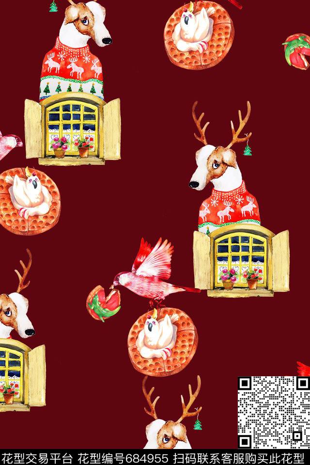 插画动物童装数码印花华亿平台下载（图片编号: 684955） - 瓦栏（Walan）