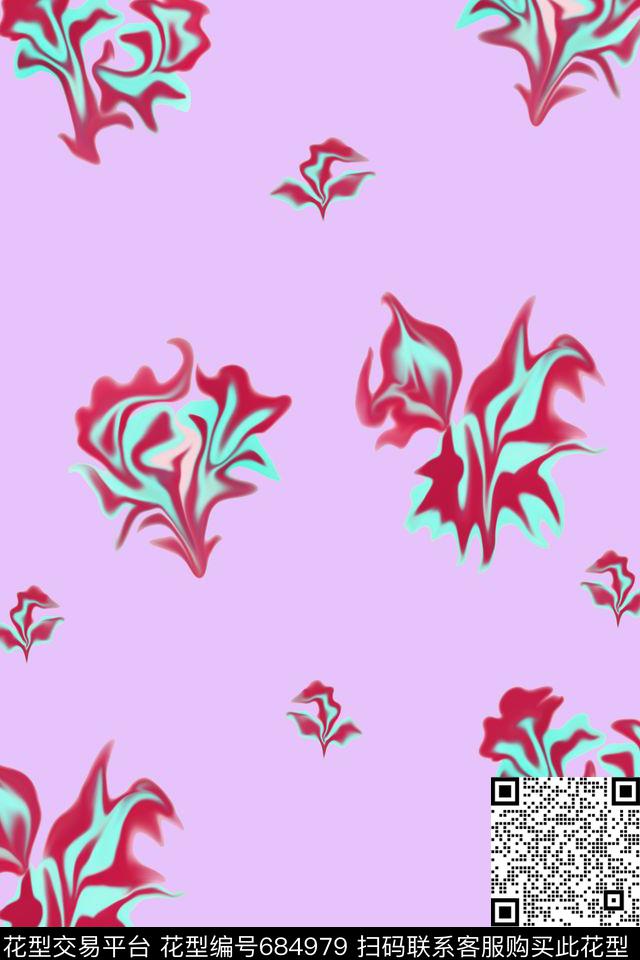 艳彩热带花朵红数码印花华亿平台下载（图片编号: 684979） - 瓦栏（Walan）