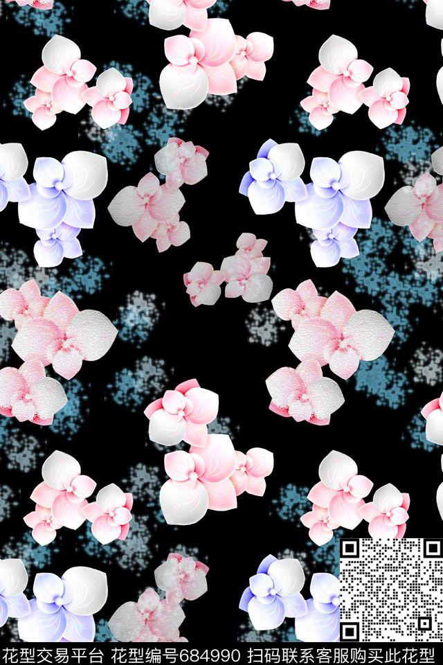 风格花卉抽象底纹青蓝雅韵系列传统印花华亿平台下载（图片编号: 684990） - 瓦栏（Walan）
