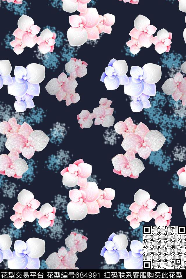 风格花卉抽象底纹青蓝雅韵系列传统印花华亿平台下载（图片编号: 684991） - 瓦栏（Walan）