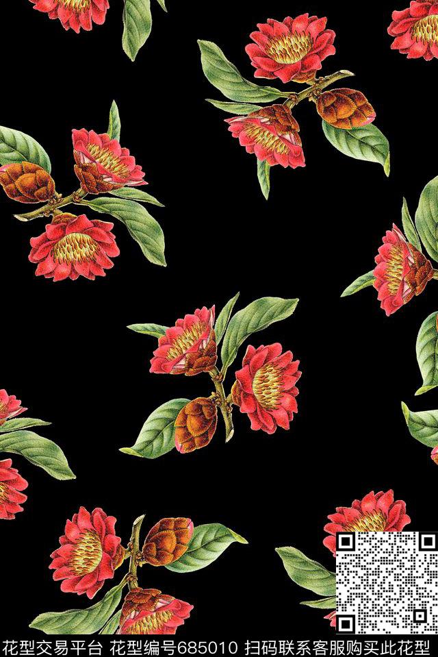 手绘数码花卉数码印花华亿平台下载（图片编号: 685010） - 瓦栏（Walan）