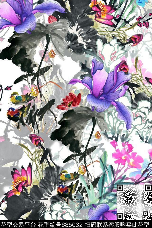 女装中国风花卉数码印花华亿平台下载（图片编号: 685032） - 瓦栏（Walan）