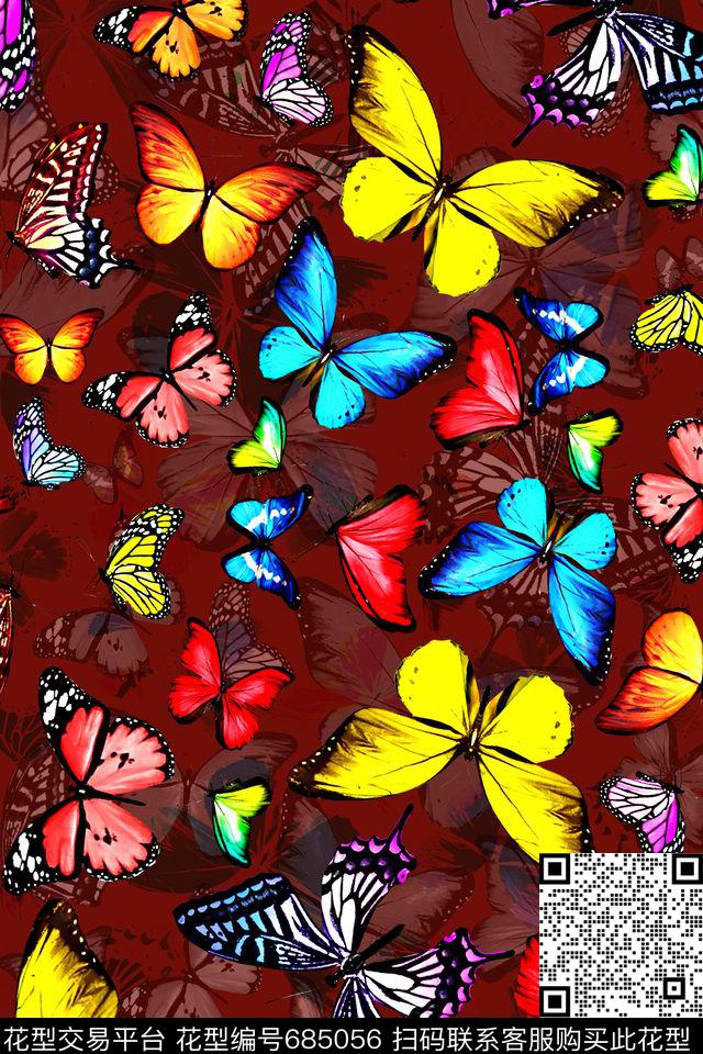 蝴蝶五彩连衣裙数码印花华亿平台下载（图片编号: 685056） - 瓦栏（Walan）