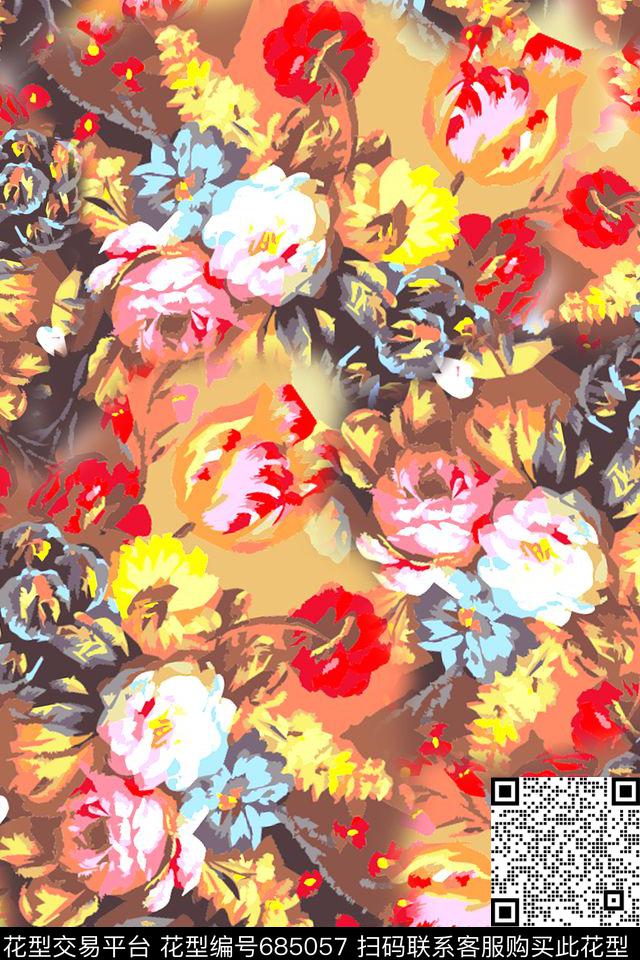 油画花卉满底数码印花华亿平台下载（图片编号: 685057） - 瓦栏（Walan）